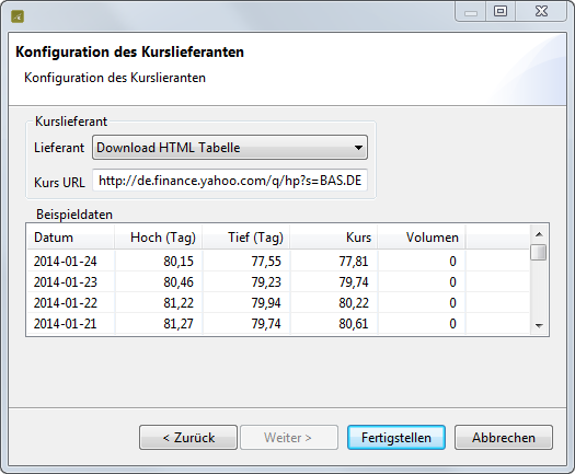 Kurse aus HTML Tabellen extrahieren