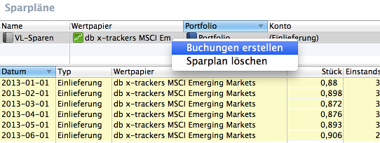 Sparplan: Buchungen automatisch erstellen