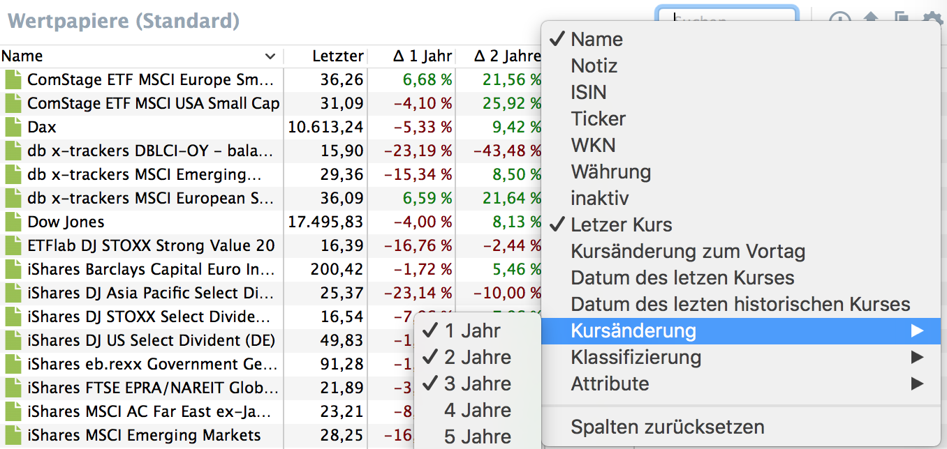 Spalte mit Kursänderunge hinzufügen